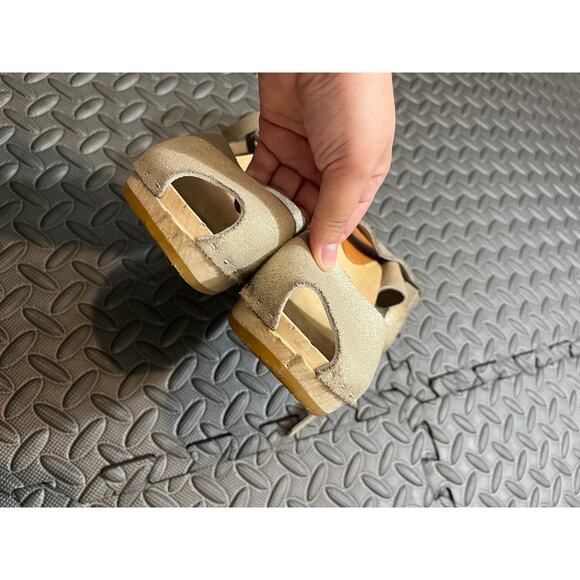 BRYR Annabelle Clog Strappy Leather Wooden Metallic Womens Shoes Size 40 US 10 - Picture 6 of 10